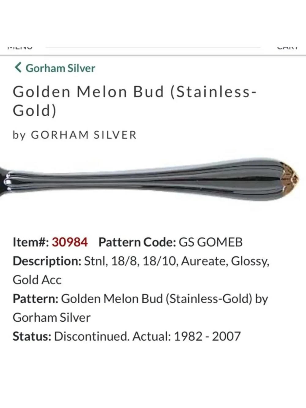 Gorham Silver Golden Melon Bud Stainless Gold Accent 3 Tablespoons Discontinued